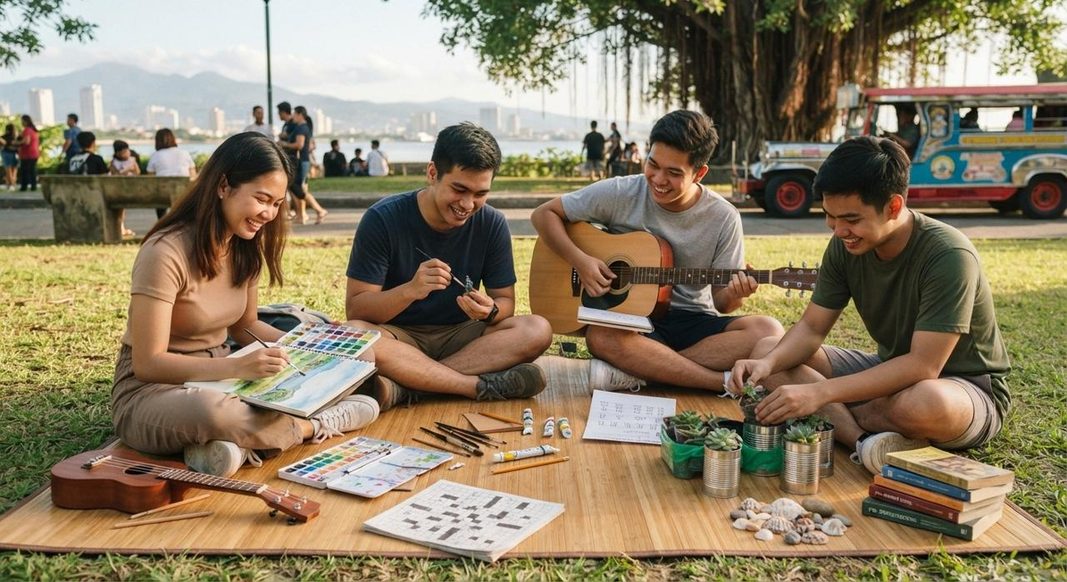 12 Affordable Hobbies to Try in the Philippines That Won’t Break the Bank Friends reading, drawing, and playing guitar together on a picnic mat outdoors