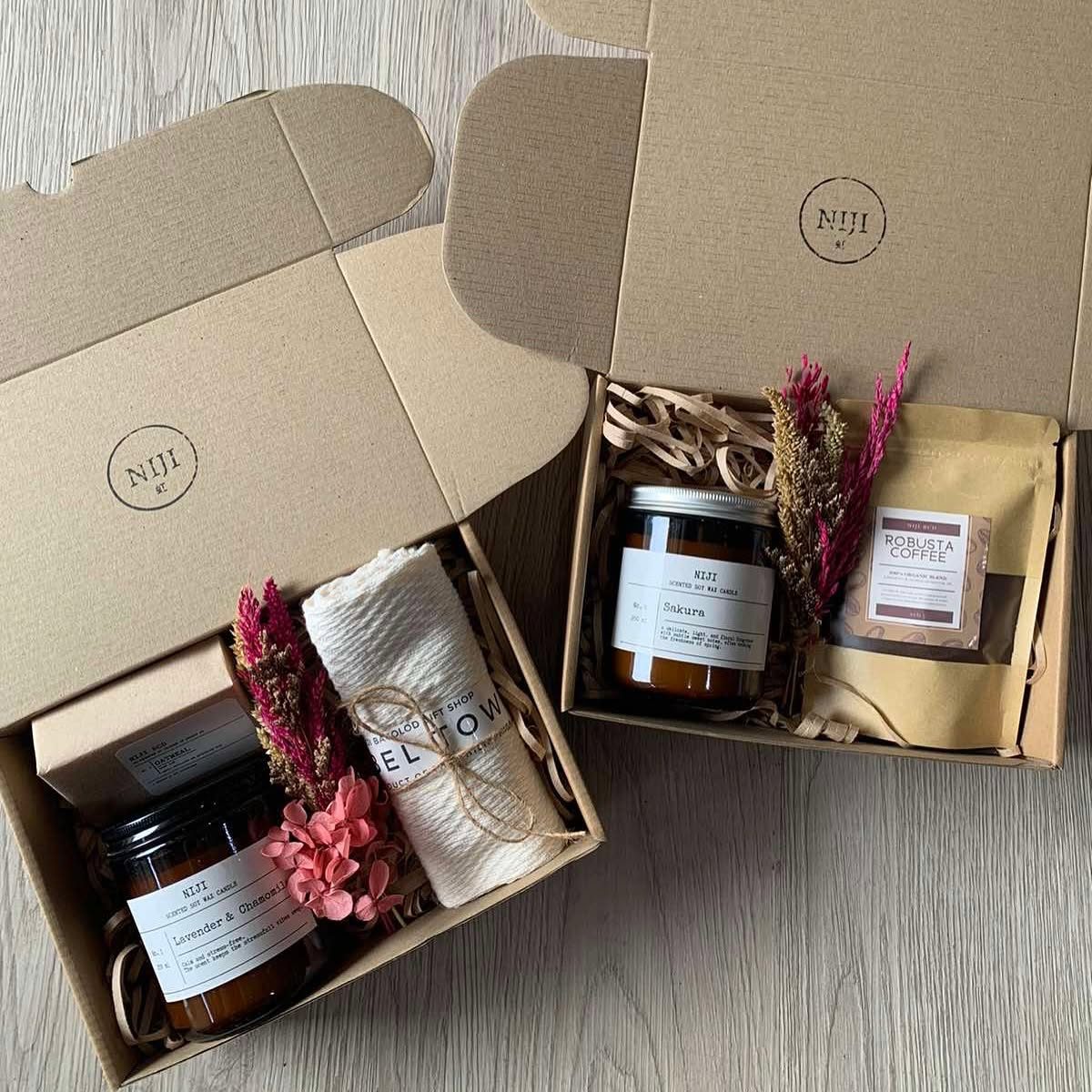 Niji Bacolod gift boxes containing a jar and locally made packaged products